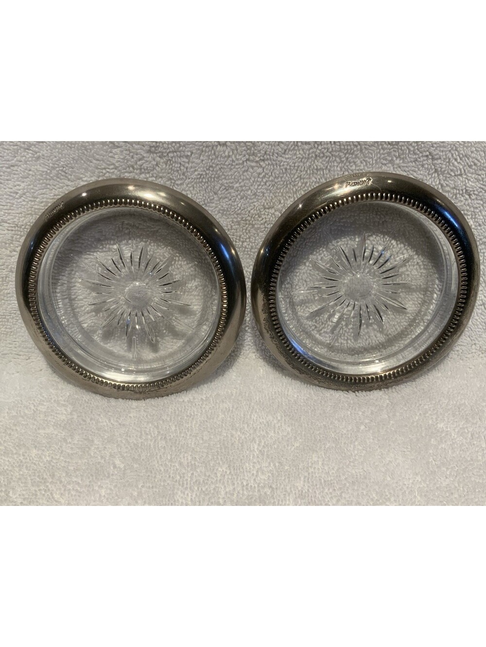Vintage Leonard Silver MC Italian 4”W Glass Coaster/Ashtray - Set of Two